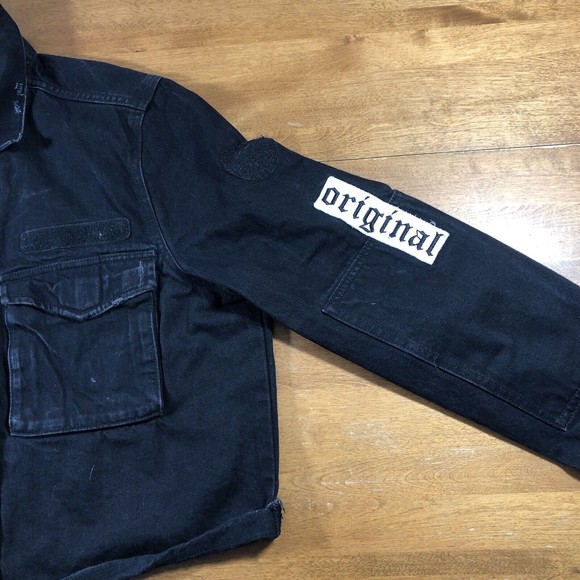 Divided by H&M Black Patch Jean Jacket Sexy Queen Womens Size 14 (22pit2pit,22L) - Picture 4 of 11